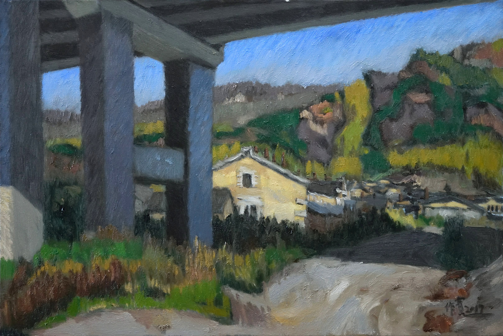 《大桥下》60x90cm 风景题材 布面油画 2017年